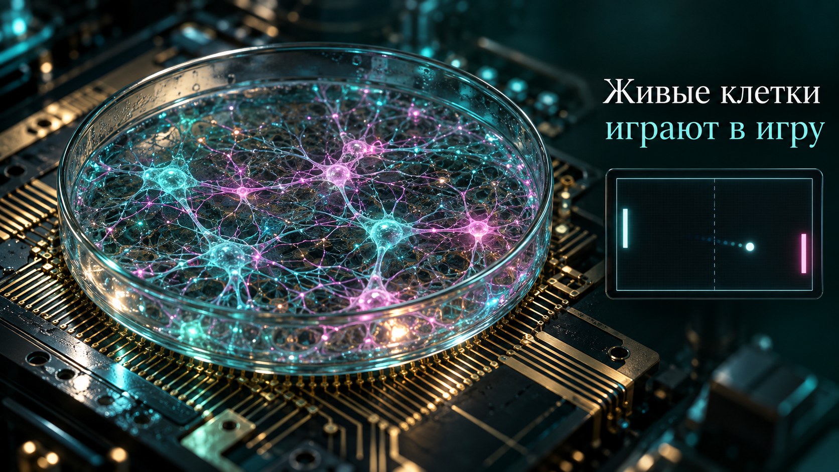 Нейроны в чашке Петри на электродах